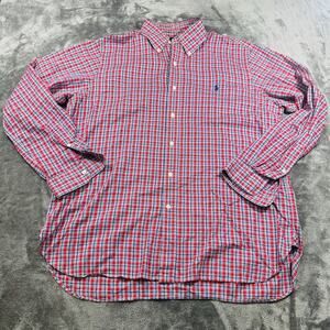 Polo‎ Ralph Lauren Shirt Mens Large Red Blue Plaid Casual Button Up Preppy VTG